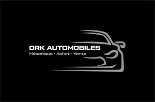 DRK Automobiles logo with stylized car silhouette and text Mecanique Achat Vente on black background